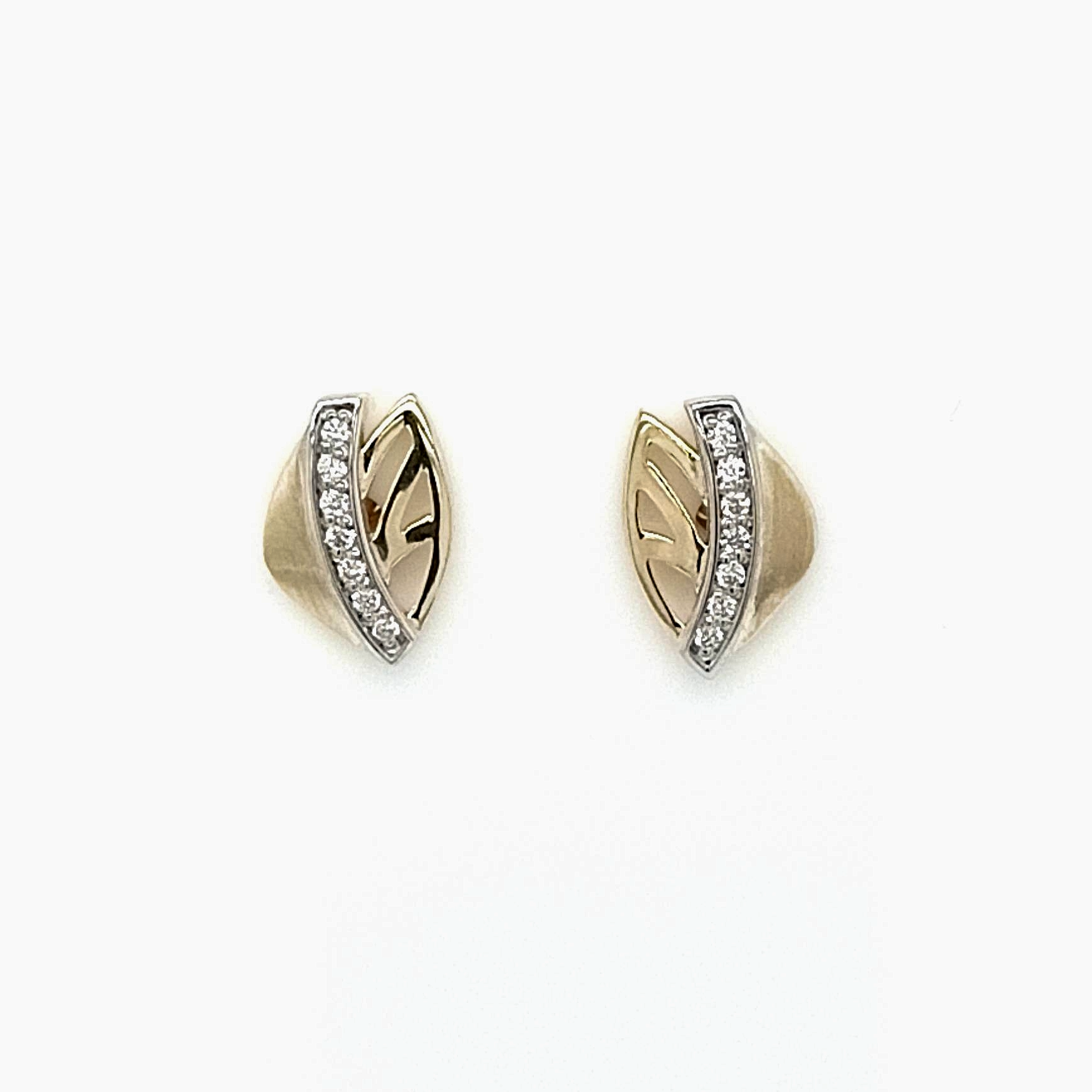 Gold Leaf Design Diamond Stud Earrings