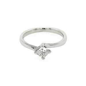 Platinum Four Claw Twist Ring Featuring Princess Cut Diamond