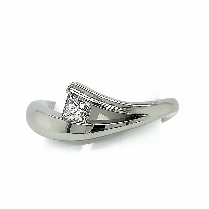 Platinum Princess Cut Diamond Wave Ring