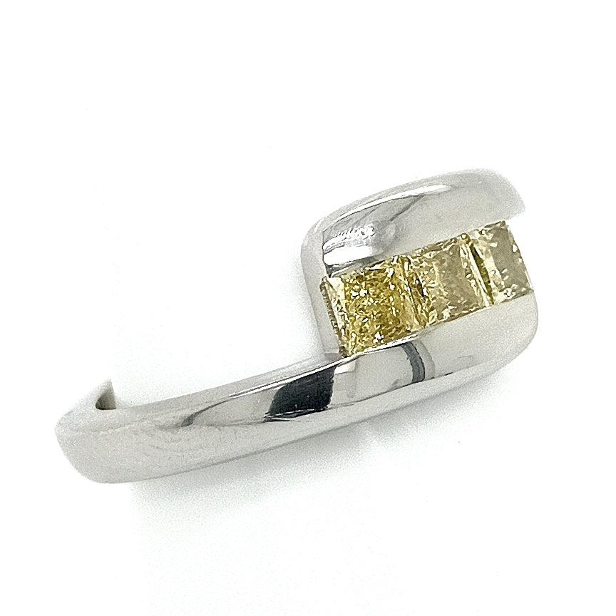 Platinum Natural Yellow Diamond Trilogy Ring
