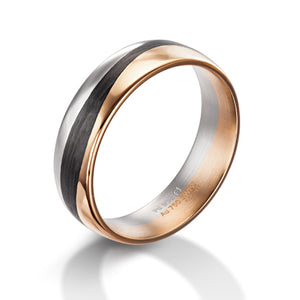 Palladium, Rose Gold and Carbon Fibre Mens Wedding Ring
