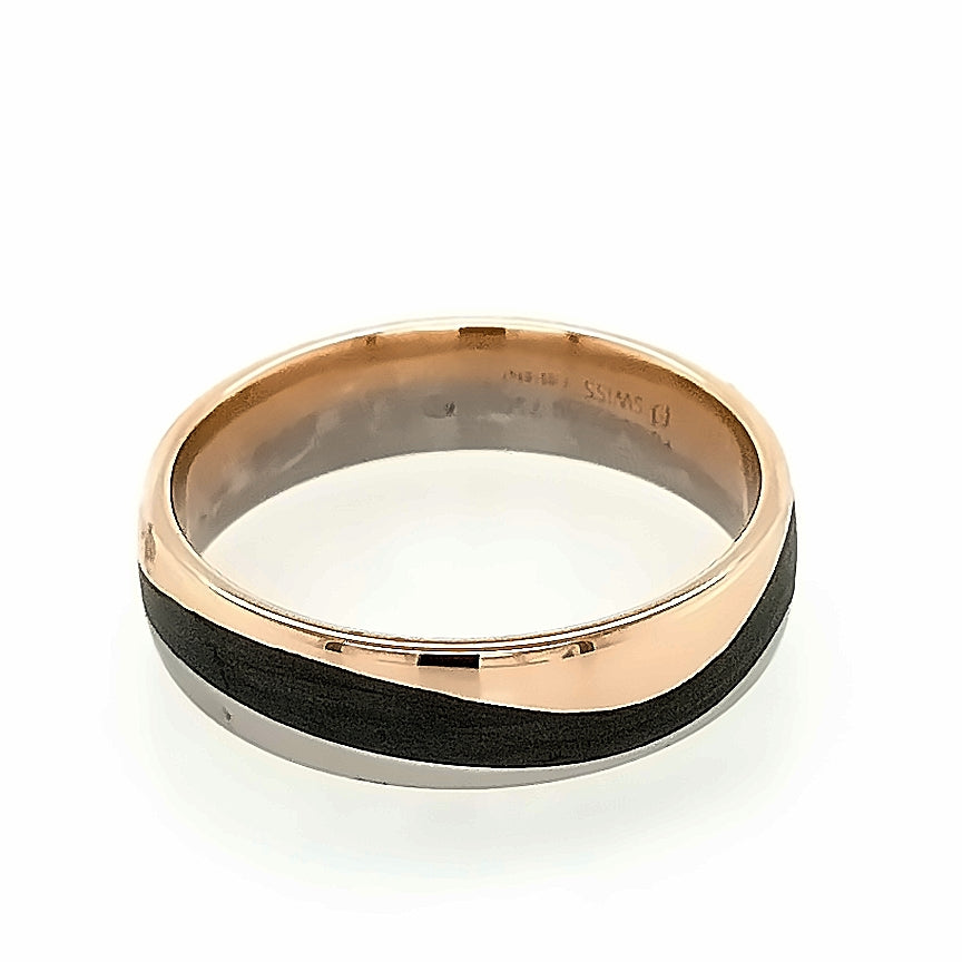 Platinum & 18ct Rose Gold Carbon Fibre Wave Men's Wedding Ring