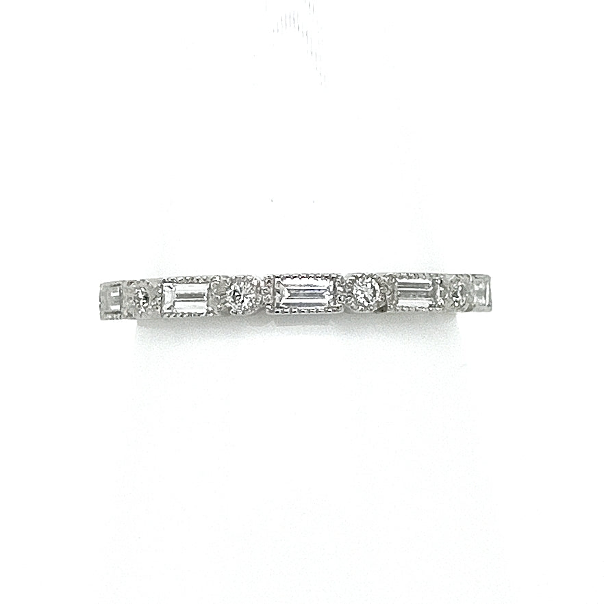 Platinum Baguette and Brilliant Cut Diamond Ring