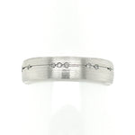 White Gold Band Ring With Incised Offset Line and Diamond Set