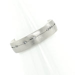 White Gold Band Ring With Incised Offset Line and Diamond Set