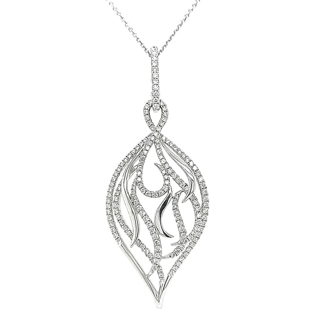 White Gold Pave Diamond Leaf Pendant Necklace