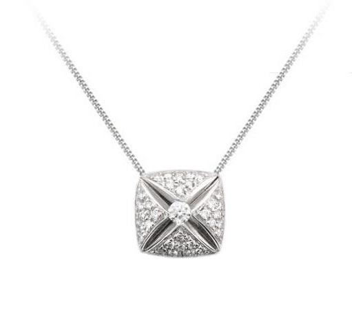 18ct White Gold Soft Square Diamond Pendant & Chain 