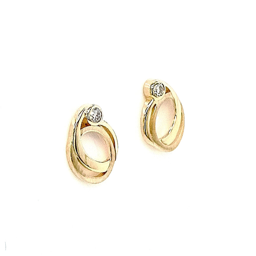 Gold Diamond Swirl Stud Earrings