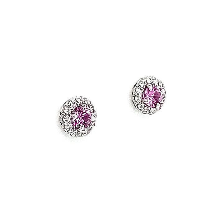 18ct White Gold Pink Sapphire & Diamond Stud Earrings