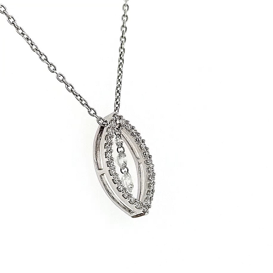 White Gold Marquise Shaped Diamond Pendant Necklace