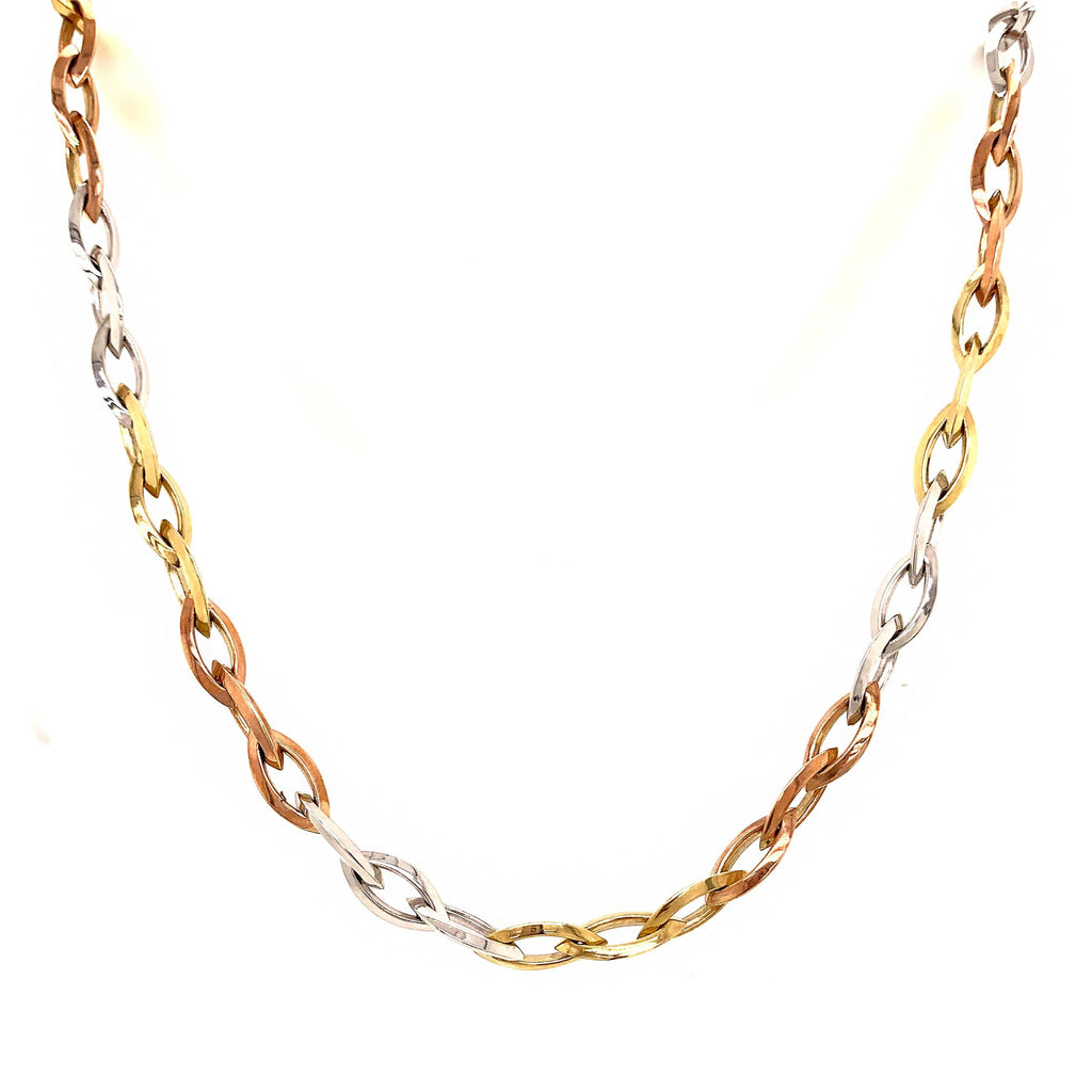Rose White and Yellow Gold Tri-Colour Marquise Link Necklace 