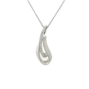 9ct White Gold Pave Diamond Wave Necklace