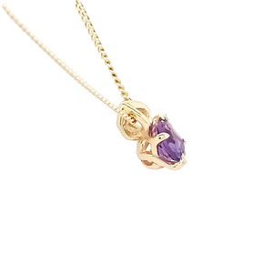 9ct Yellow Gold Amethyst 4xClaw Pendant & Chain