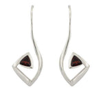Silver Polish Finish Trillion Garnet Wire Drop Earrings - Andrew Scott