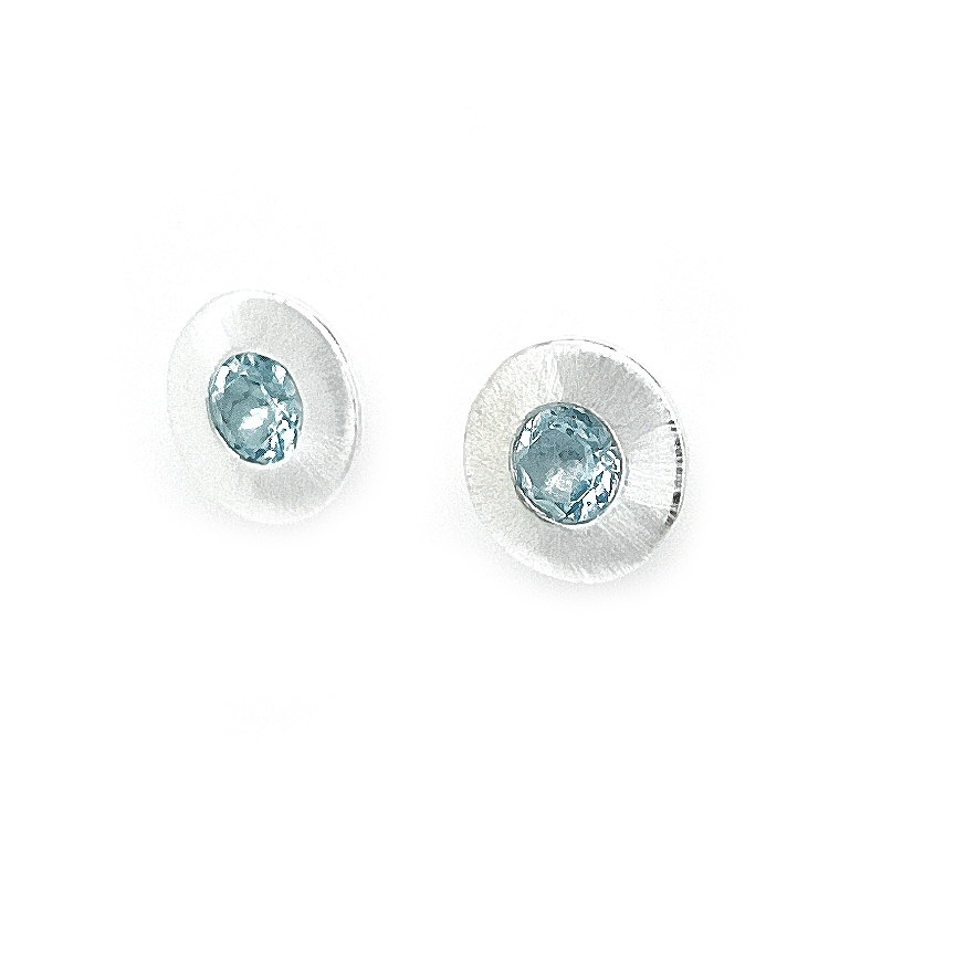 Silver Round Blue Topaz Stud Earrings