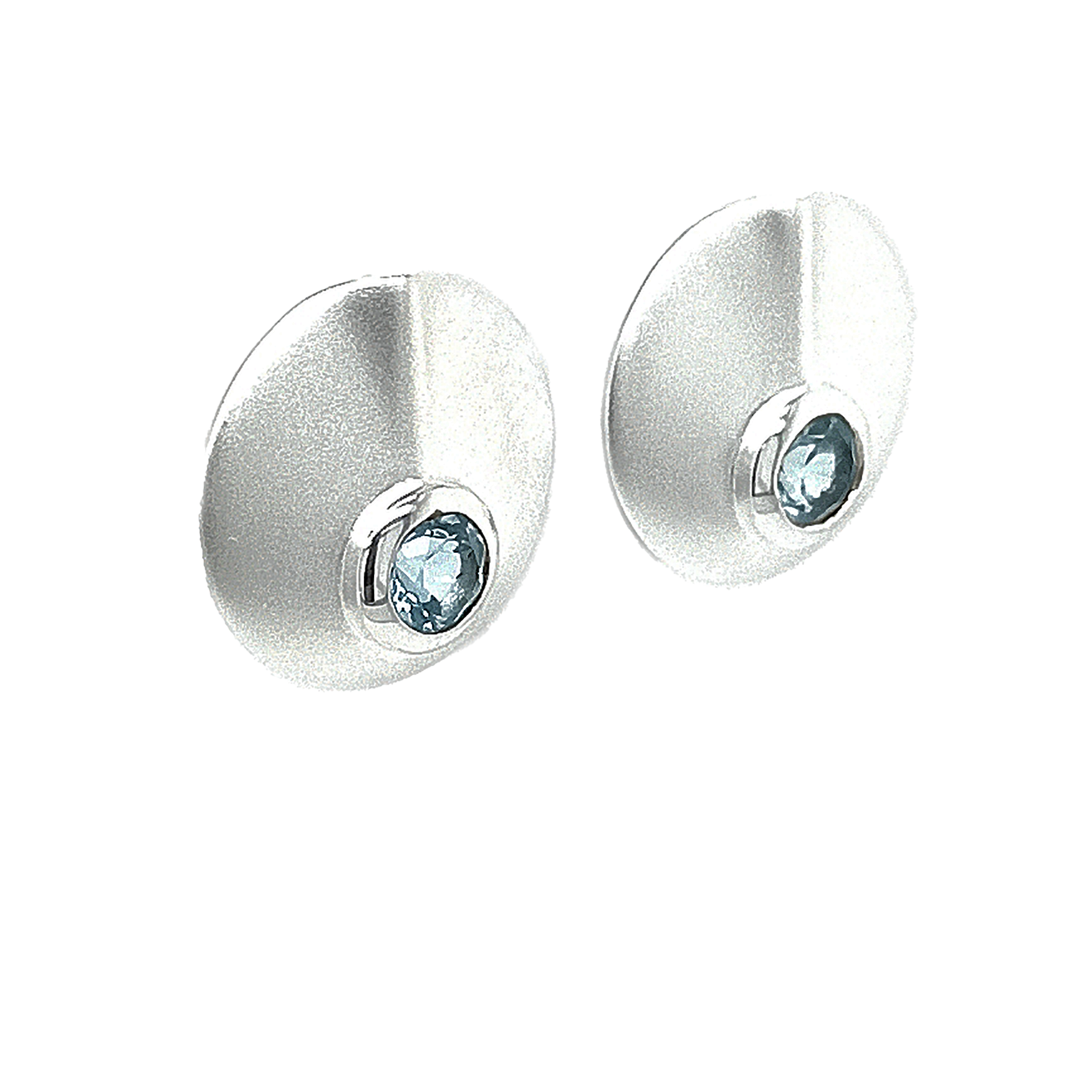 Silver Round Blue Topaz Fold Disc Earrings