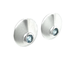 Silver Round Blue Topaz Fold Disc Earrings