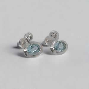 Silver Blue Topaz & CZ Stud Earrings