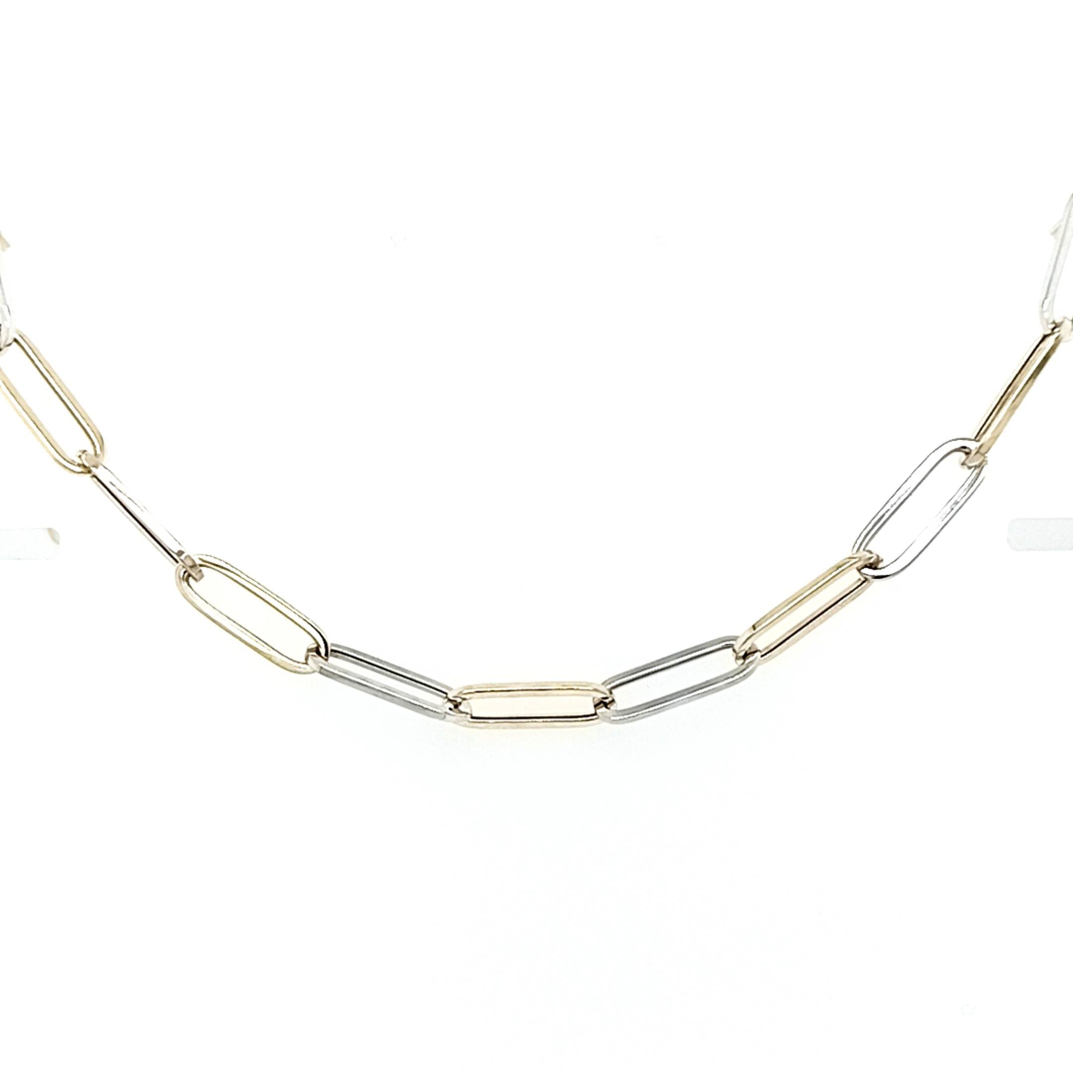 9ct Yellow and White Gold Long Link Necklace