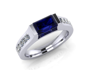 Platinum Sapphire & Diamond OCTAGON TRAPEZE Ring