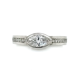 Platinum Floating Marquise Diamond 0.40ct with Pave-set Diamond Detail 0.15ct E/VS1 Ring