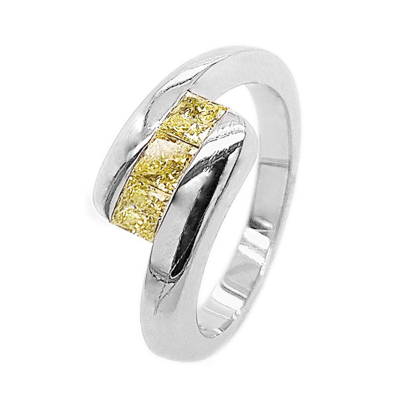 Platinum with Three Princess-cut Natural Yellow Diamonds Ring