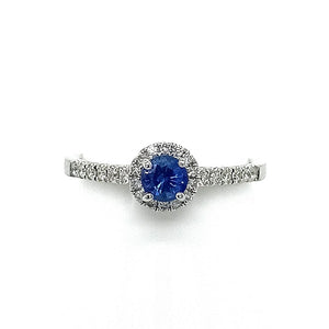 Platinum Sapphire & Pave-set Diamond Ring