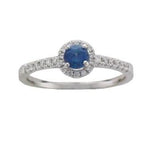 Platinum Claw-set Round Sapphire 0.32ct with Pave-set Diamond Surround and Shoulders Ring - Andrew Scott