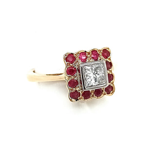 18ct Yellow Gold Diamond & Ruby Cluster Ring