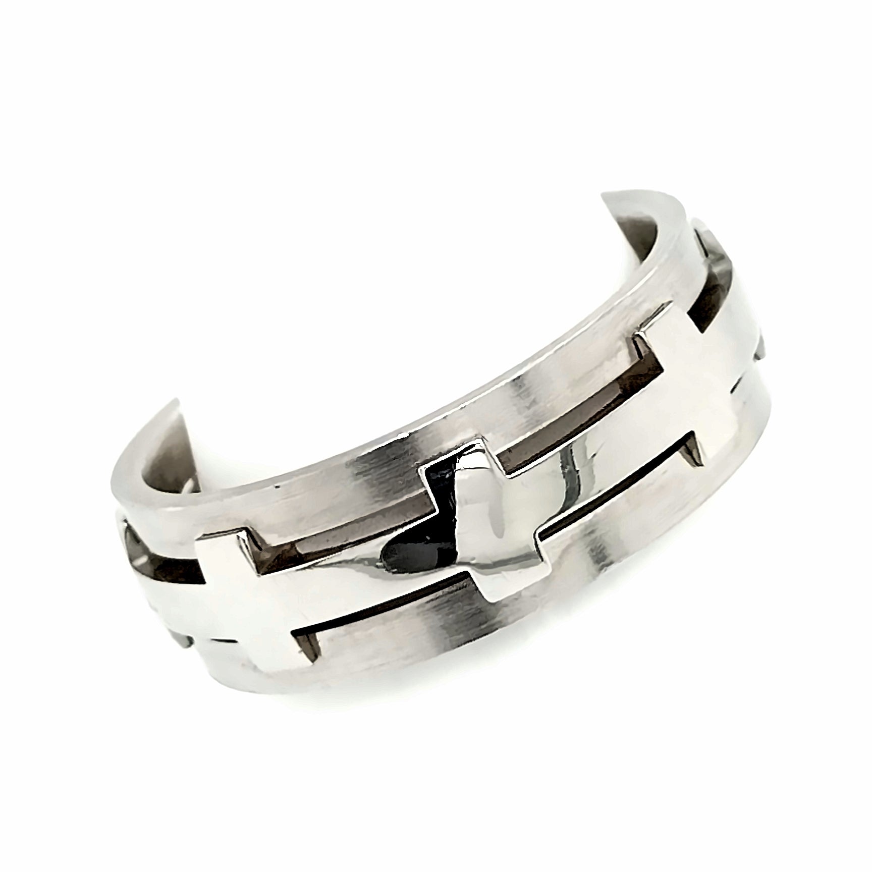 Platinum Satin and Polished Finish Cross Design 7.5mm Wedding Ring