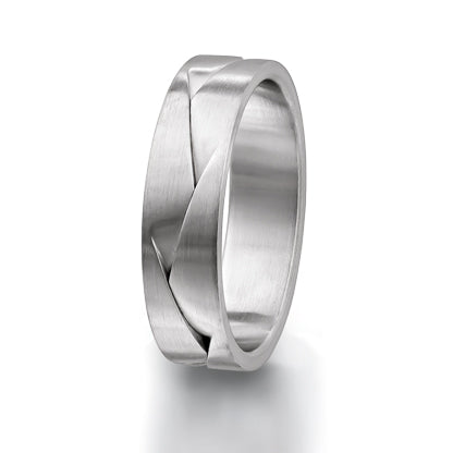 Mens White Gold Pleat Design Wedding Ring