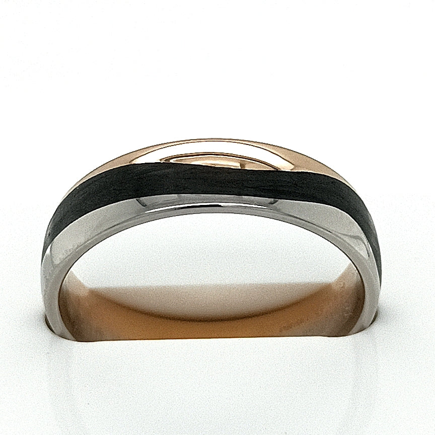 Palladium, 18ct Rose Gold and Carbon Fibre Wave Design Ring