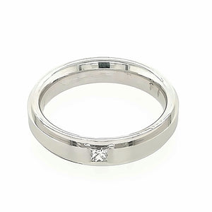 White Gold Band Ring with a flush set Princess Cut Diamond