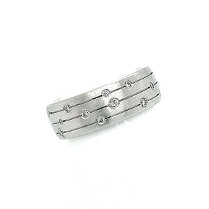 18ct White Gold Incised Line Diamond Scatter Ring