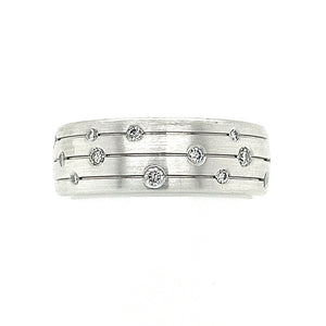 18ct White Gold Incised Line Diamond Scatter Ring