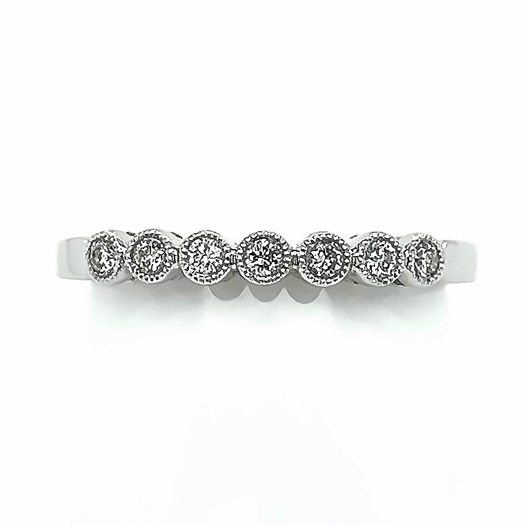 Platinum Half Diamond Millgrain Edge Ring
