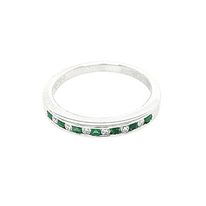 18ct White Gold Half Diamond and Emerald Ring