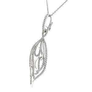 18ct White Gold Pavé-Set Diamond Interlacing Leaf Pendant & Chain