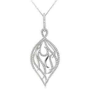 18ct White Gold Pavé-Set Diamond Interlacing Leaf Pendant & Chain