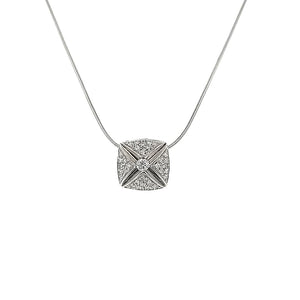 18ct White Gold Soft Square Diamond Pendant & Chain