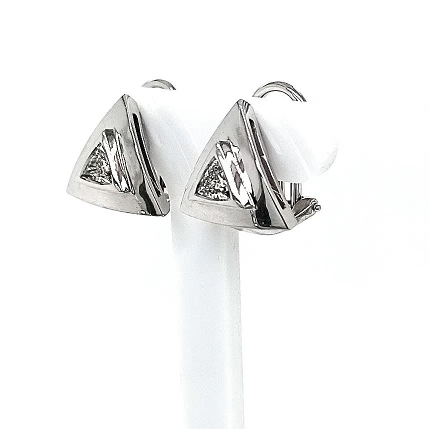 18ct White Gold Diamond Triangular Leverback Earrings