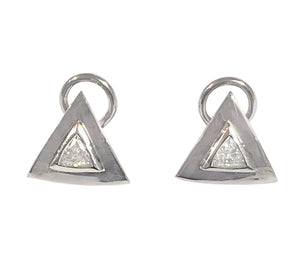 18ct White Gold Diamond Triangular Leaverback Earrings - Andrew Scott