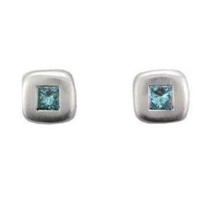 Platinum Princess-cut Blue Diamond Soft Square Satin Finish Earrings - Andrew Scott