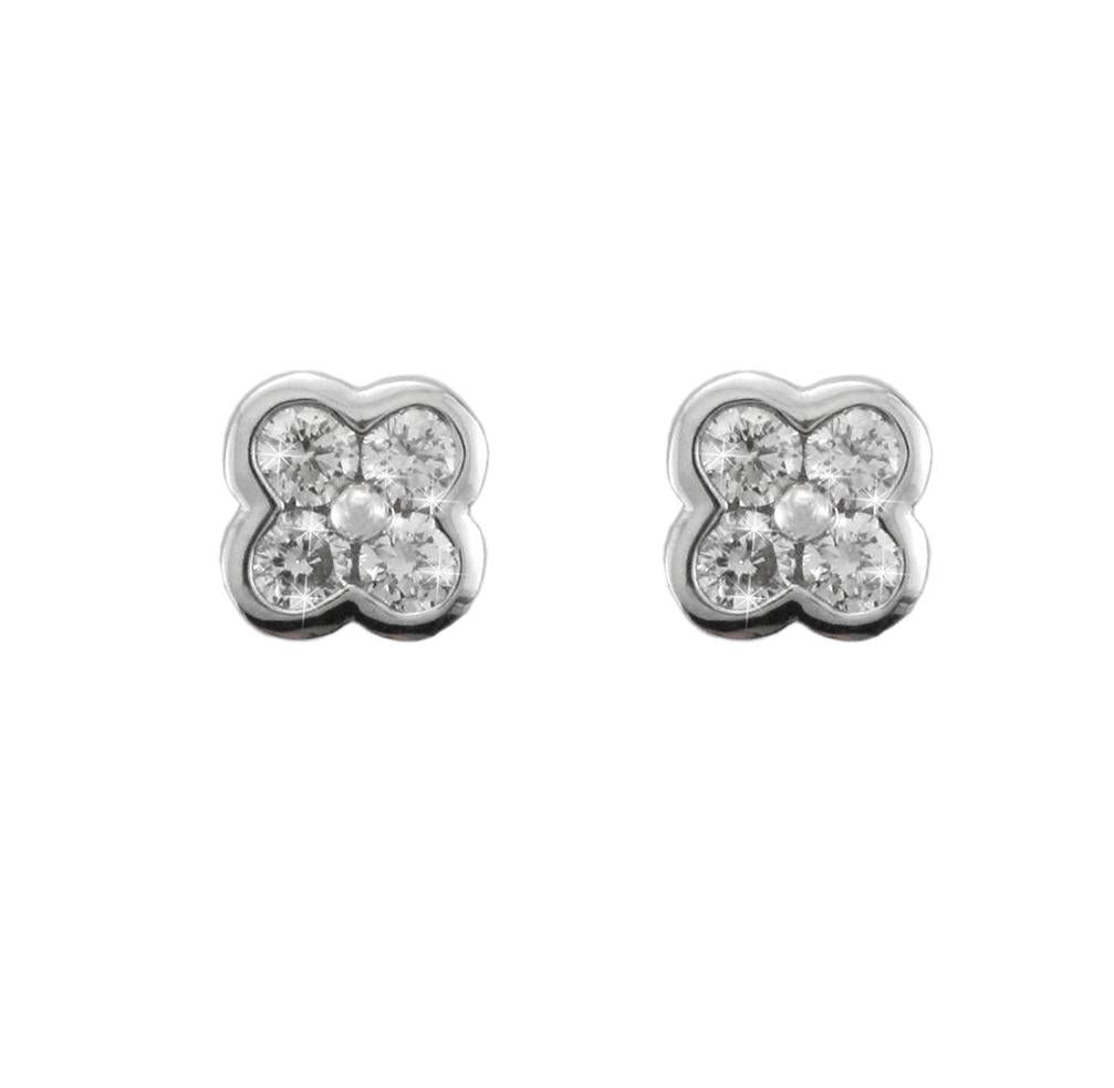 18ct White Gold Flower Diamond Earrings - Andrew Scott