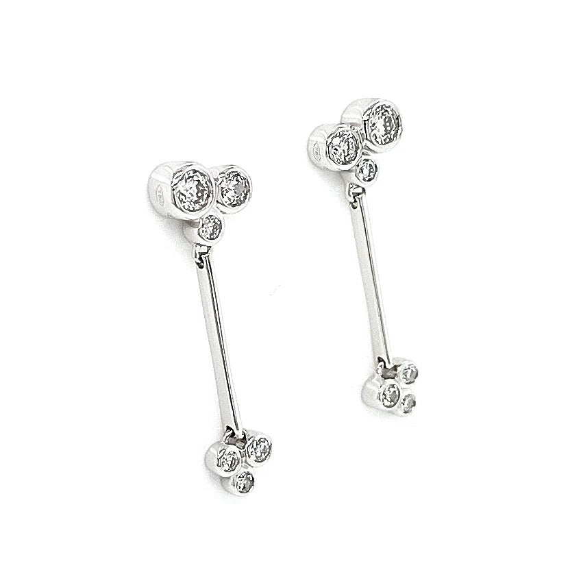 18ct White Gold Diamond Articulated Trefoil Drop Earrings