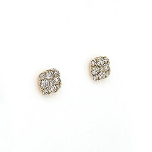 18ct Yellow Gold Soft Square Diamond Stud Earrings