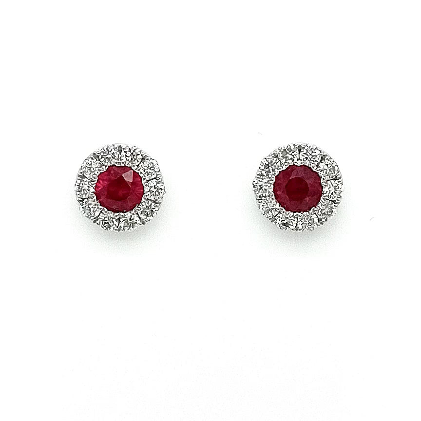 18ct White Gold Ruby & Diamond Stud Earrings