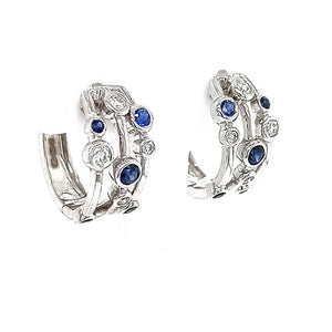 9ct White Gold Sapphire & Diamond Bubble Hoop Earrings