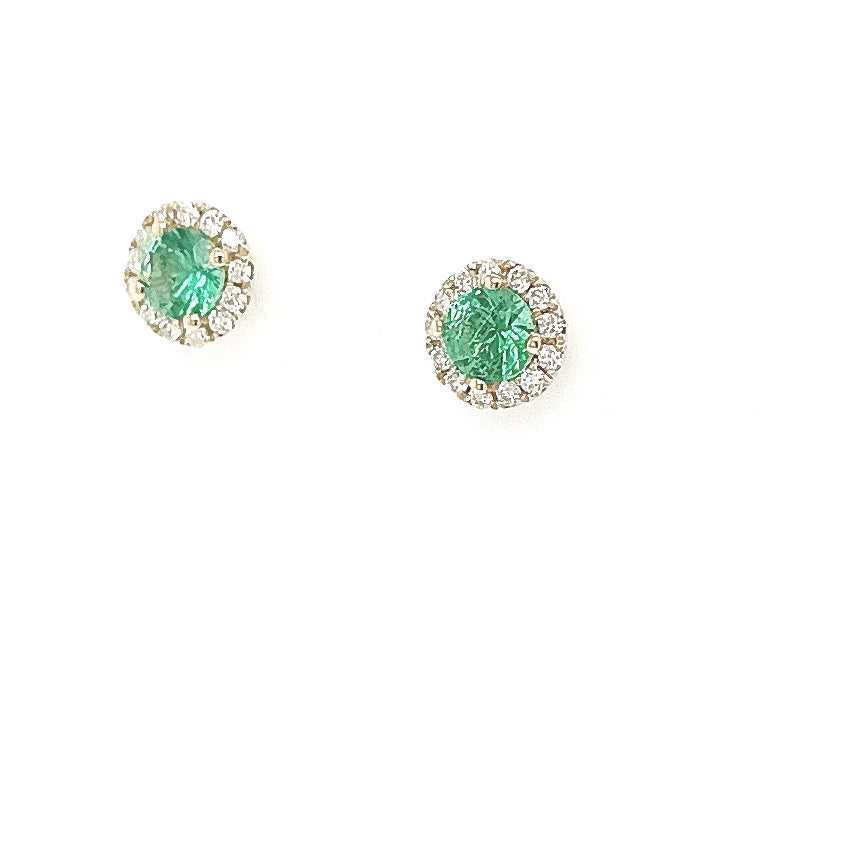 18ct Yellow Gold Emerald & Diamond Stud Earrings