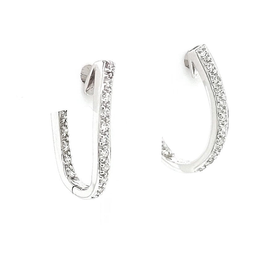 18ct White Gold Pave Diamond Shaped Hoop Earrings